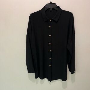 2/$20 - Black Shirt with Beige Buttons & 3/4 Length Sleeves - crinkle fabric